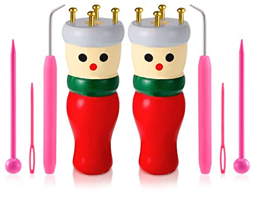 2pcs French Knitting Doll Set, French Knitting Kit for Kids, Beginners | wooden knitting dolly, bright colors, fade-resistant, wooden French knitter dolly set for adults kids beginners and knitters