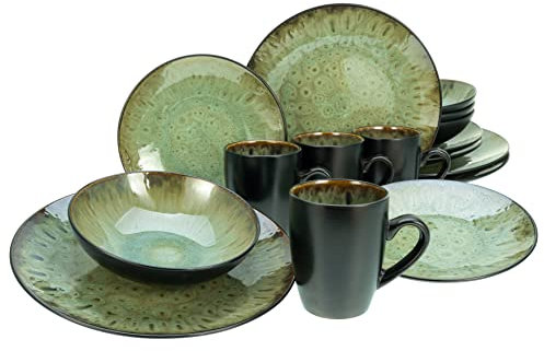 CreaTable, 23631, Série JAWA - Émali réactif, Service de vaisselle, Ensemble combiné de 16 pièces.