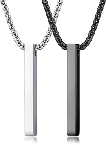 YAODCA Herren Halsketten Edelstahl Silber und Schwarz Bar Anhänger Halskette für Männer Frauen Paare Halsketten Herren Kette Halskette B