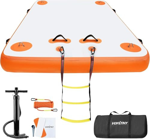VOFiTNY Inflatable Floating Dock Swim Air Platform Island Raft Mat for Lake Beach Ocean with Rope Ladder, Non-Slip Surface (8ft x 6ft x 6in, Orange)