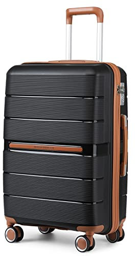 British Traveller Reisekoffer Mittelgroß Koffer Trolleys Mittelgroß Hartschalenkoffer 100% PP Handgepäck Koffer mit 8 Spinnerräder Rollkoffer 66 * 43.3 * 28.5cm Suitcase TSA-Schloss Neu Schwarz