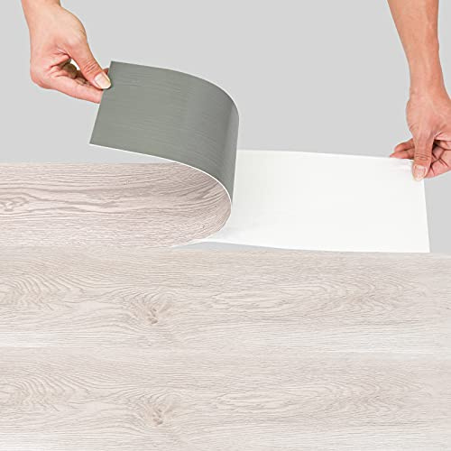 Sonnewelt PVC Bodenbelag Selbstklebend 4,875 m² 35 Fliesen Vinylboden Rutschfest Wasserfest Bodenfliesen 91.5x15.2cm Laminat Dielen Vinyl-Fliesen für Fußbodenheizung White Oak