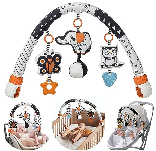 TUMAMA Car Seat Toys for Babies 0-6 Months, Stroller Toys for Infant 0-6 Months, Newborn Sensory Hanging Rattle Arch Toy with Butterfly Elephant Owls,Musical Toy for Baby 6-12 Months