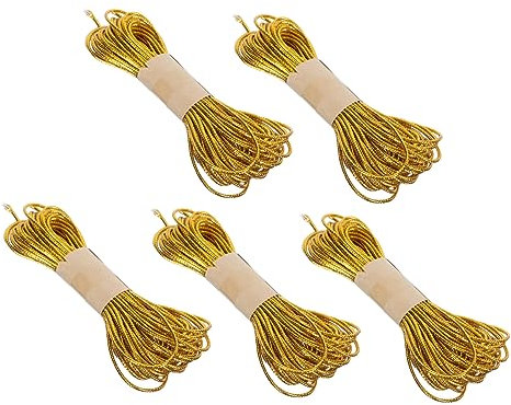 TEHAUX Polyester Gold Decorative Rope 50 Meters Baking Binding Ropes and Food Bag Tie Straps for Diy Wrapping and Packaging