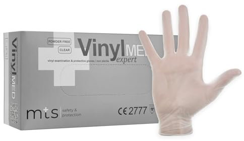 MTS Safety & Protection Einweghandschuhe L - 100 Stück/Box Vinylhandschuhe Transparenz - Einmalhandschuhe Puderfreie Handschuhe Diagnose Vinyl Handschuhe Einweg Gloves (L, 100 Stück)