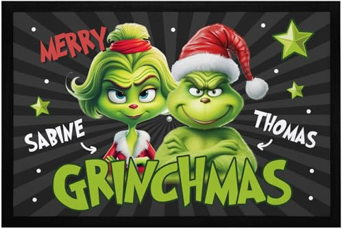 MoonWorks® Fußmatte Weihnachten Grinch personalisierbar Wunschname Merry Grinchmas lustige Weihnachtsdeko rutschfest & waschbar Schwarz4 60x40cm