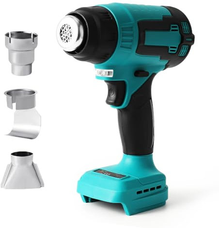 Akku Heißluftpistole,Schnurloses Heißluftgebläse, für Makita 18 V Akku, Heißluftpistole für Vinylfolie, Schrumpfschlauch, 3 Düsen,2 Temperatur 550°/300° (A)