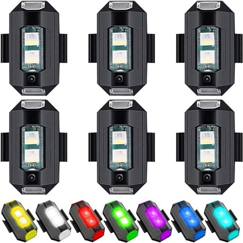 Strobe Drone Light AUEJACKY 6PCS 7 Farben Led Aircraft Strobe Lights USB Charging Blitzlichter Drone Night Light Mini-Drohnen-Blitzlichter für Motorrad, RC-Auto, RC-Boot, Drohne