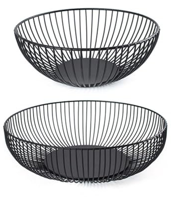 Xialuwy 2 cestini per frutta in metallo nero rotondo cesto di frutta cesto di frutta da cucina controsoffitto cesto di frutta per frutta verdura snack caramelle