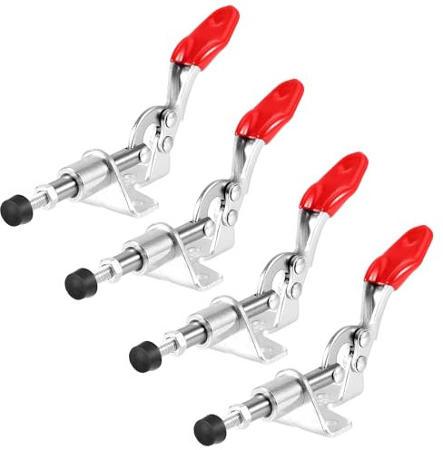 4 Stück Kniehebelspanner, Kniehebelklemme Push Pull Action Handwerkzeug, Waagrechtspanner, Anti-Rutsch Vertical Clamp,Schnellspann Klemmstock, für Maschinenbetrieb, Zimmerei, Schweißen