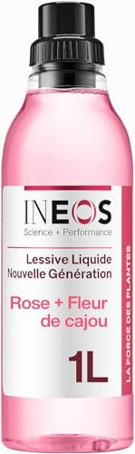 INEOS Lessive Liquide Concentrée, Un Nettoyage Imbattable Grâce Au Pouvoir Des Plantes, Adaptée Aux Peaux Sensibles, Efficace Dès 20°C, Parfum Rose et Fleur De Cajou, 1L (33 lavages)