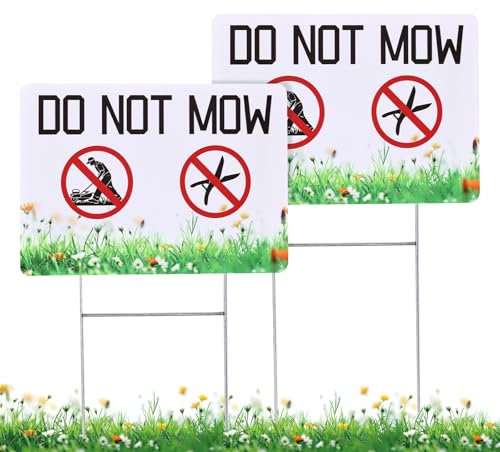 2 pezzi Cartelli da Giardino Non Tagliare l'Erba, 25,4 x 17,8 cm Cartello non Falciare Non Tagliare con Paletti in Metallo Cartelli da Giardino Resistenti Alle Intemperie Segnali da Giardino