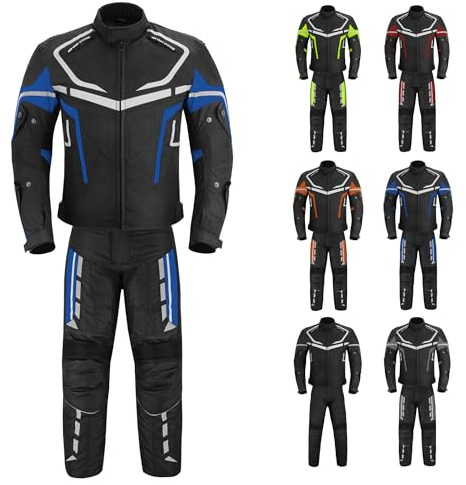 Vaster Moto Motorradanzug für Herren, wasserdichte Jacke und Hose, CE-zertifiziert, abnehmbare Rüstung, Outdoor-Sportbekleidung, Fahrradbekleidung (Blau, S)