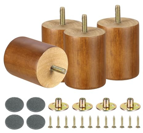 sourcing map 4Pcs Wood Furniture Legs, 2.95 Solid Wood Replacement Furniture Feet for Couch Sofa Cabinet,Light Brown