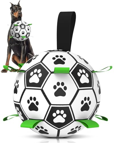 HETOO Hundespielzeug, extra groß, Fußball mit Riemen, interaktives Hundespielzeug zum Tauziehen, langlebige Hundebälle für große Hunde (25,4 cm)