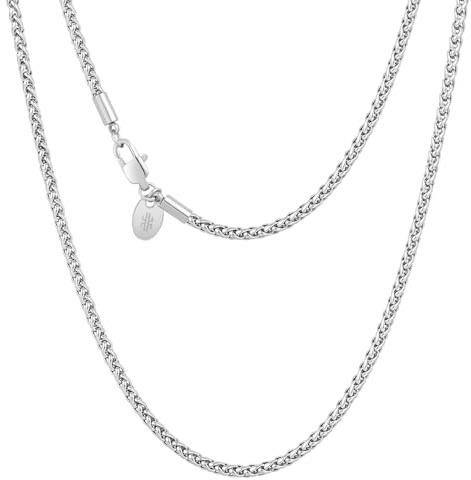 KRKC&CO Silberkette Herren 3mm, dünne Weizenkette verdrehte Rope Kette Edelstahl, beschichtet Halskette für Damen Unisex, Geburtstag Geschenke, Silbrig Weizen 50,8cm