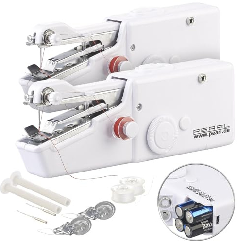 PEARL Kompaktnähmaschine: 2er-Set Mini-Handnähmaschinen (Freiarmnähmaschine, Camping-Nähmaschine, Handnähmaschine Unterfaden)