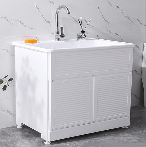 Yuezouikl Spülenschrank Mit Wasserhahn Und Reibebrett Zubehör Für Kunststoff-Waschbecken Freistehend Spülbecken Mobiles Waschbecken Für Garage, Bad, Waschküche, Balkon,65 * 56 * 85cm