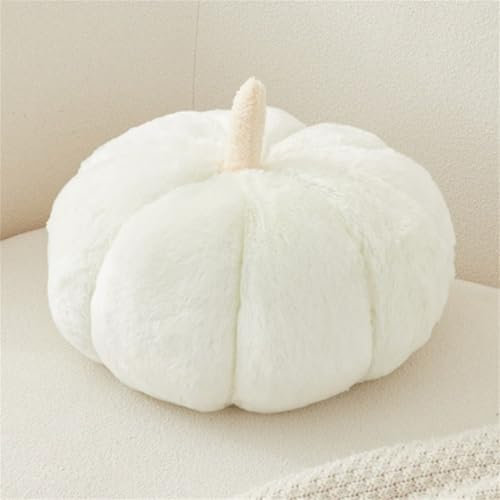 Champracer Kürbis Kissen, 3D Plüsch Kürbis Dekokissen, Halloween Kürbis Zierkissen, Weiches Plüsch Kürbis Kissen, Dekoration für Wohnzimmer Schlafzimmer Sofa (Weiß,35 cm)