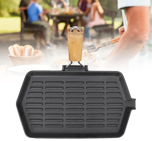 lvifloae Cast Iron Griddle Pan Frying Pan with Even Heat Conduction, Non Stick Coating with Foldable Handle for Fajita Steak (21x35cm) | Even Heat Conduction, Non Stick Coating, Foldable Handle, For Fajita Steak