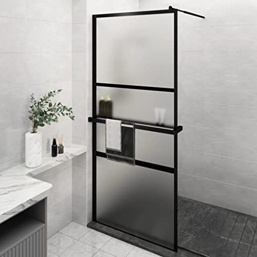 Furniture Select-Paroi de douche avec étagère en verre ESG et aluminium Noir 100 x 195 cm