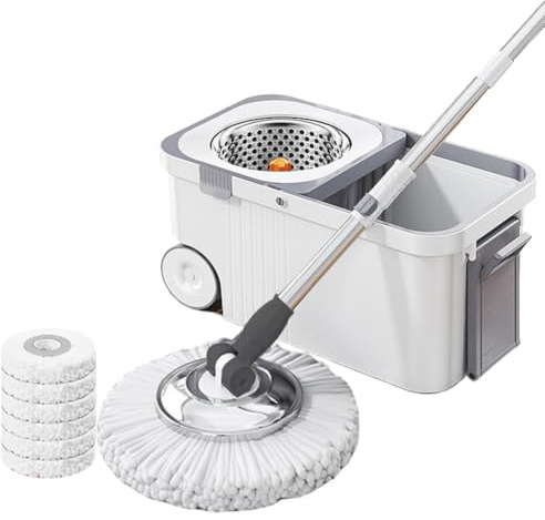 Cymwer Mop and Bucket with Wringer Set, Mops for Floor Cleaning, 360° Spin Mop with 6 Replacement Heads, Extended Handle Automatic Floor Cleaning System