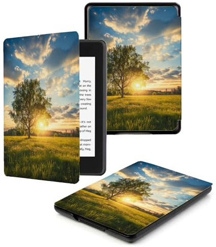Hülle für Kindle 10. Generation 2019 Release - Schlanke Schutzhülle aus intelligentem Leder mit automatischem Aufwachen/Schlafen, nur geeignet für Modell J9G29R,Sonnenuntergang Gras Bäume