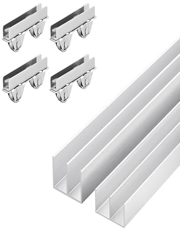Sliding Glass Door Track Kit | Dual Channel Aluminium Guide Rail Prevent Rust Silent Rollers, Fits Display Cabinets & Wardrobes(90cm/35in)
