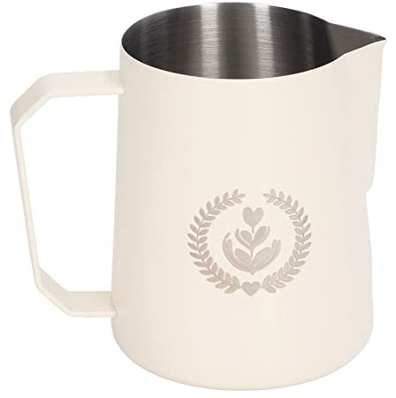 Jarra Leche Barista, Jarra de Espuma de Leche de Acero Inoxidable 450 ml Jarra de Espuma Jarra de Mezcla de Taza para Bebidas de Café Latte Art (Blanco)