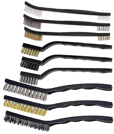ASHLUYAK Set di 9 spazzole metalliche, in metallo, per rimuovere la ruggine, in acciaio, nylon, ottone, per la pulizia di scorie di saldatura e ruggine