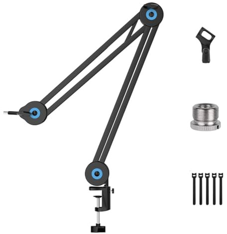 Huudngeje Mic Stand 5/8 Inch Conversion Screw Included Universal Long Arm Load Bearing Microphone Bracket 360 Degree Rotation