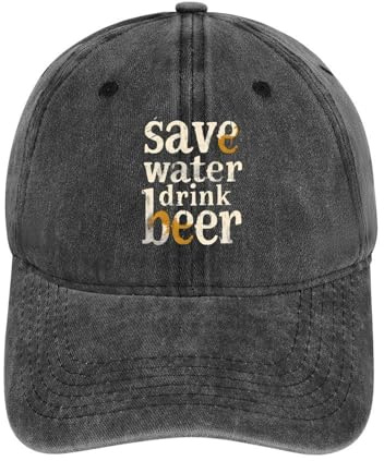 Save Water Drink Birra Divertente Berretto da Baseball Cotone Denim Vintage Regolabile Visiera Parasole Papà Cappello per Donne Uomini, Stile carbone, Taglia unica