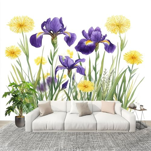 Soggiorno Murale Adesivi da Parete 200x140cm Bianco Effetto 3D Murales Carta da Parati in Tessuto non Tessuto Piante E Fiori Acquerellati Poster Design per Sala Giochi Corridoio Lounge Pareti