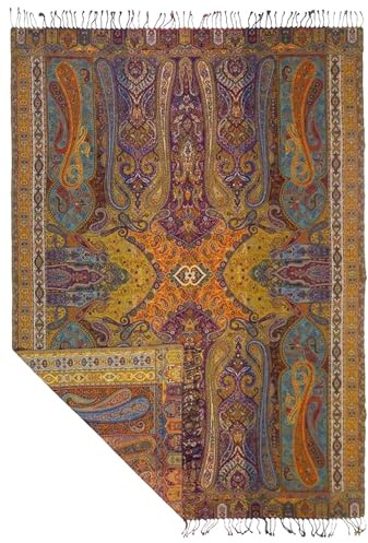 Lorenzo Cana - Decke Jacquard gewebt aus Baumwolle mit feinster Wolle vom Merino Lamm, Wohndecke Sofadecke Picknickdecke Kuscheldecke Plaid Mehrfarbig Paisley 140 cm x 200 cm - 96322