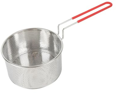 LOLIPPYY Colador de Acero Inoxidable con Mango Ergonómico Resistente al Calor Cesta Fina para Escurrir Fideos Filtrar Alimentos Fritos y Verduras para Cocina y Profesional