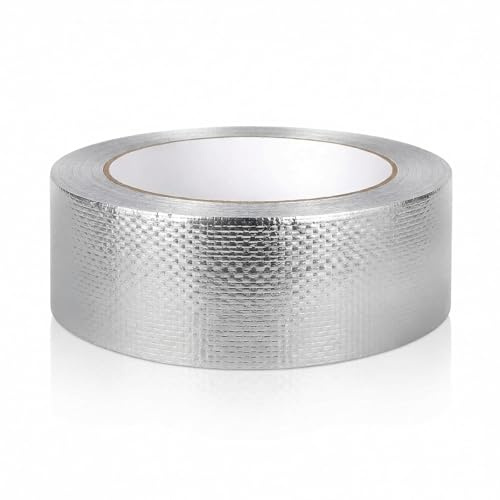 NZNSML 2 PC nätförstärkt aluminiumtejp 50 mm x 25 m x 0,15 mm, aluminiumband, aluminiumfolie värmeskylt-band, silver aluminiumtejp självhäftande, för försegling, reparation och isolering