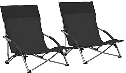 Frdhee Gartenstühle Gartensessel, Klappbare Strandstühle 2 STK. Schwarz Stoff für Außen & Innen, Robust und Pflegeleicht
