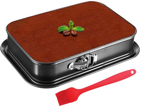 Gachiwar Molde desmontable rectangular, 29 x 19 cm, molde de acero al carbono, cierre rápido, fácil de desmoldar, molde rectangular con 1 base extraíble y 1 cepillo de silicona