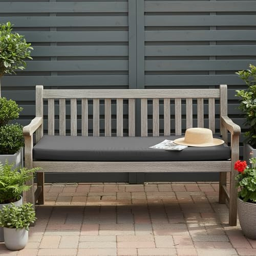 ZxrFxr Outdoor Garden Bench Cushion: 2/3/4 Seater Waterproof 8cm Thick Foam Seat Cushion Long Bench Cushion for Patio Garden Furniture Weather Ready Outdoor Decor (Dark Grey, 107x46x8cm)