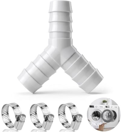BIVYAX 1 Set Raccordo a Y 2 Vie per Scarico Lavatrice, Raccordo Scarico Lavatrice Doppio, Connettore Tubo di Alimentazione per Acqua e Scarico, con 3 Fascette Stringitubo