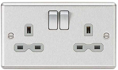 Knightsbridge CL9BCG 13A 2G DP Rounded Edge Switched Socket with Grey Insert, Silver