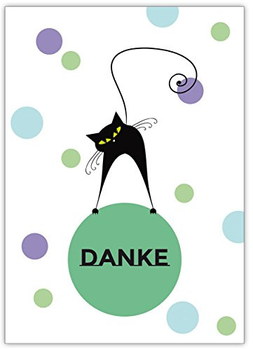 Kartenkaufrausch Fröhliche Katzen Dankeskarte (grün, hellblau): Danke • schöne Dankeskarte mit Umschlag für Freunde, Familie und Kollegen