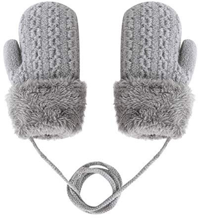 JINTN Kinder Doppel Strickhandschuhe Fäustlinge aus Wolle Fausthandschuh Halshandschuhe Plüsch Winterhandschuhe für 1-4 Jahre Kinder