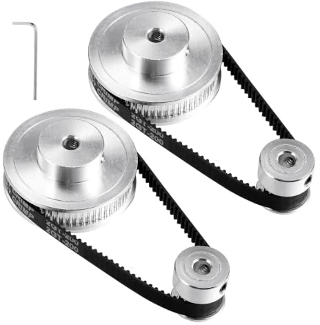 ULTECHNOVO 2GT Synchronrad-Satz: 2 Stück Aluminium Zahnriemenscheibe (60 Zähne, 5mm Bohrung) & 200mm Zahnriemen (6mm Breite), inkl. Sechskantschlüssel, für 3D-Drucker & CNC-Maschinen