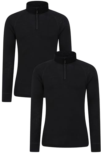 Mountain Warehouse Merino Mens Base Layer Top Multipack - Isotherm, Moisture Wicking & Antibacterial Tee - Best for Autumn Winter, Camping, Outdoors, Travelling & Hiking Black (2 Pack) L