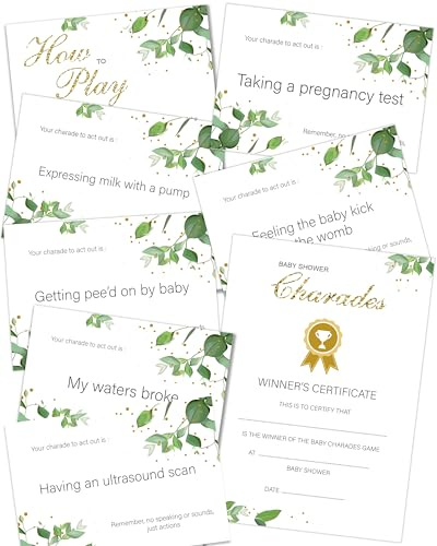 Olivia Samuel Babyparty-Scharaden – Botanicals Design (enthält 38 Scharade-Karten und Spielanleitung (evtl. nicht in deutscher Sprache) + Gewinnerzertifikat)