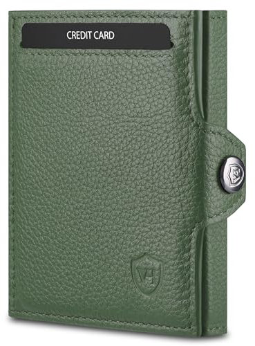 VON HEESEN Slim Wallet mit XL Münzfach & RFID-Schutz - Mini Geldbörse Herren & Damen - Kartenetui Geldklammer Kreditkartenetui - Portmonee Geldbeutel Portemonnaie klein (Grün)