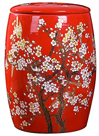 FIFOR Cereal Dispenser, Storage Organizer, Airtight Rice Crock, Ceramic Rice Cylinder with Lid, Food Storage Container, Sealed Storage Tank, Chinese Style Design (Color : Red, Size : Capacity 25kg)