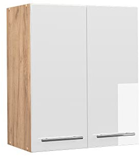 Vicco Hängeschrank Fame-Line, hängender Küchenschrank, Weiß Hochglanz/Goldkraft Eiche, 60 cm