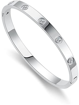 RIMRIVA Silver Bracelets for Women Trendy Love Gifts Stainless Steel Dainty Stack Friendship Bangle Jewelry Birthday Wedding Christmas Gifts Women Mom Best Friend Wife Female Stocking Stuffers